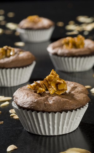 Fondant au chocolat et aux amandes caramélisées