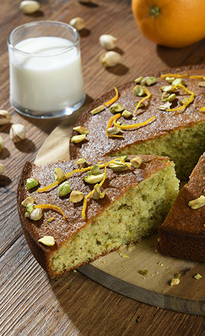 Gâteau saveur fleur d’oranger et pistache
