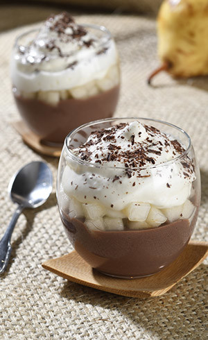Verrine poires-chocolat façon poires Belle-Hélène