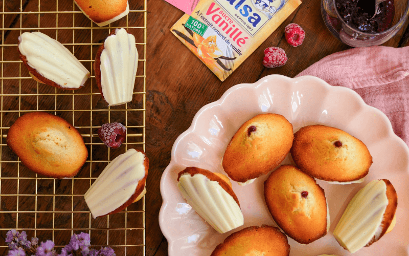 Recette Madeleines chocolat blanc et framboise alsa