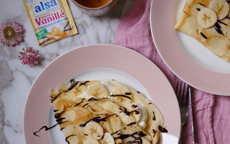 recette de Crêpes crème fouettée, bananes et chocolat noir alsa