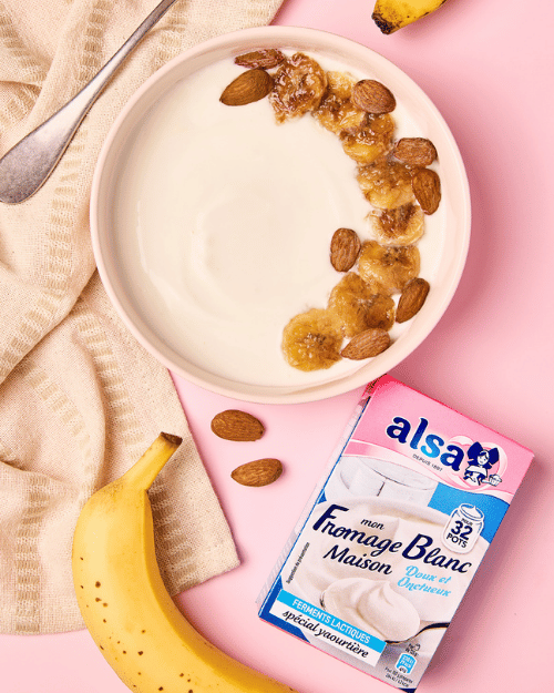 recette Bol de fromage blanc et bananes caramélisées alsa